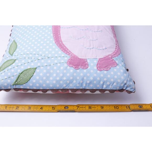 Pottery Barn Kids Decorative Pillow, Blue Dotted, Pink Owl, Flowers, - Picture 4 of 4